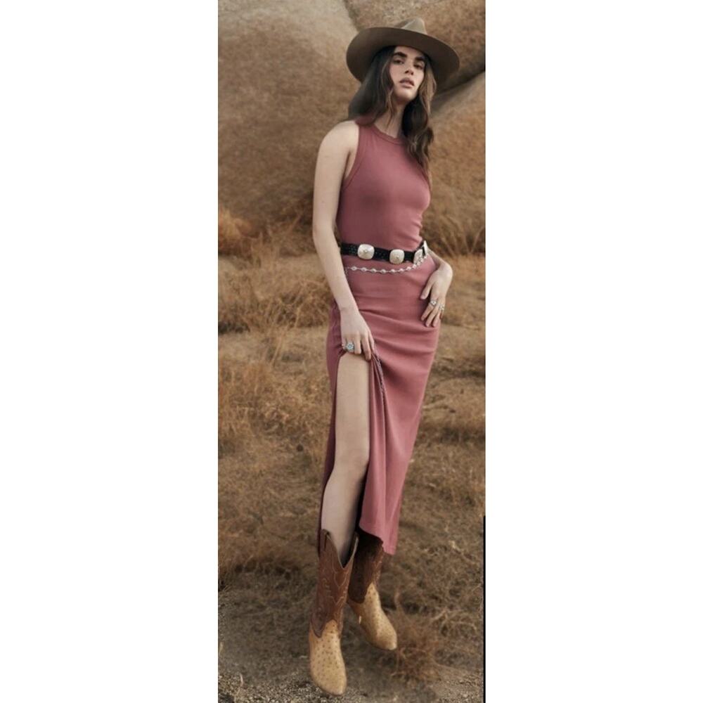 Spiritual Gangster Simone Rib Maxi Dress Medium Terracotta Clay Red Tank Bodycon